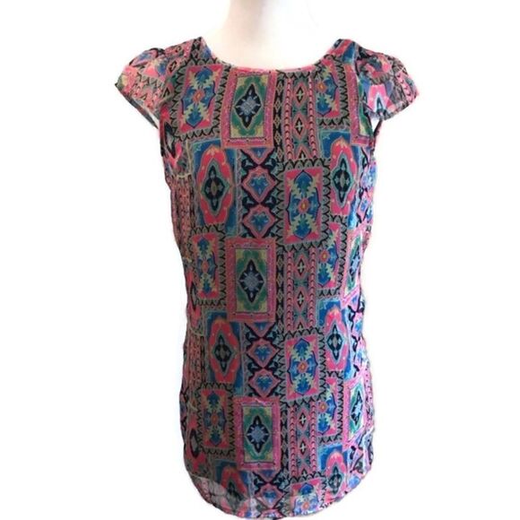 Dotti Multi Colored Short Sleeve Dress Sz 6 - Picture 1 of 7